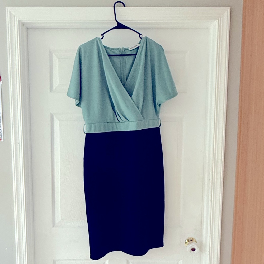 Grace Karin Green and Black Sheath Dress with Flutter Sleeves size XL